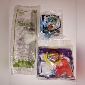 Mcdonalds Happy Meal collectibles  Shrek Donkey Pac Man Young Justice 2010 2013